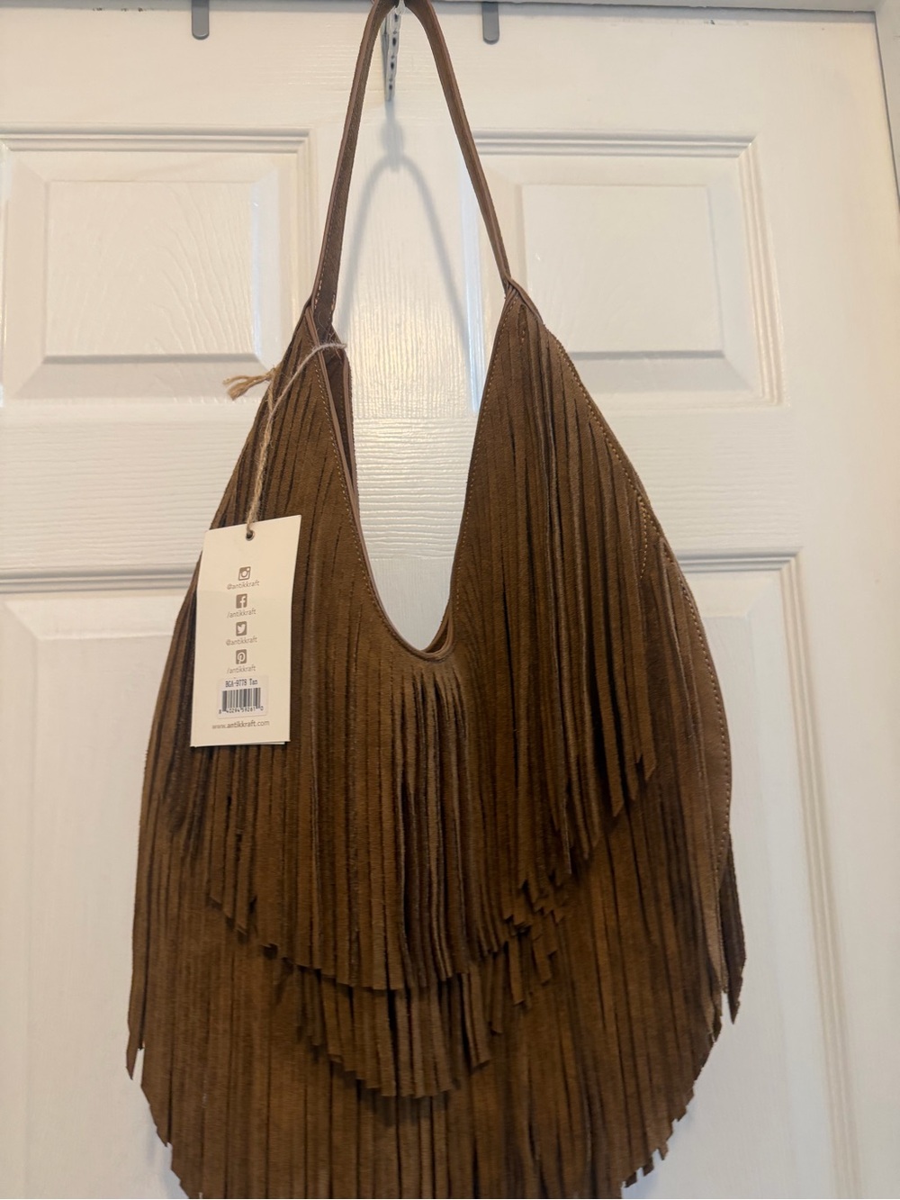 Antik Kraft Fringe Suede Hobo Bag - Brown